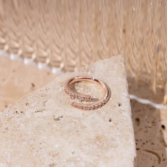 14K Gold Plated Cubic Zirconia Open Twist Eternity Band for Women - Picture 3 of 6